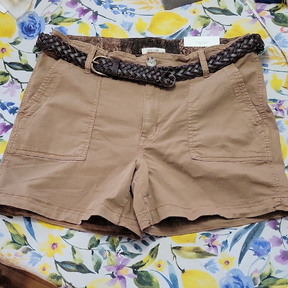 Maurices Women's Tan Shorts with Braided Belt  L